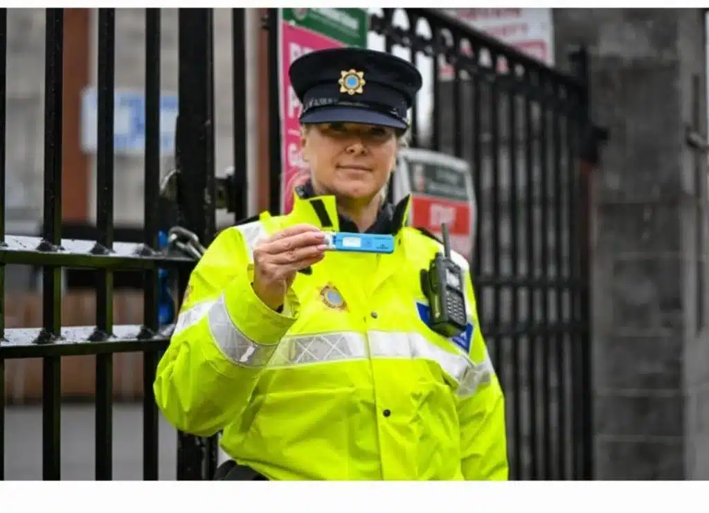 Inspector Gillian Synnott displays one of the Narcotic testing kits being used by her team at a Garda checkpoint on Sharman Crawford Street in Cork city on Monday, part of a major road safety campaign run by the Gardaí over the bank holiday weekend. Picture Chani Anderson