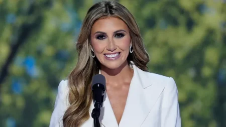 Alina Habba speaks on the final night of the Republican National Convention on Thursday, July 18, 2024 in Milwaukee. (AP Photo/J. Scott Applewhite)