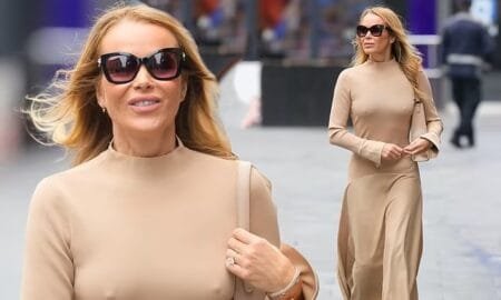 Amanda Holden has revealed her saucy hidden talent after she went braless in a nude dress leaving Heart FM studios on Friday