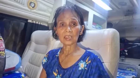 Arunroj said she was doing her dishes when she felt a sharp pain in her thigh and looked down to see a massive python taking hold of her