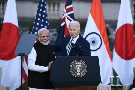 Biden introduces Indian Prime Minister Narendra Modi in Wilmington Delaware on September 21 2024