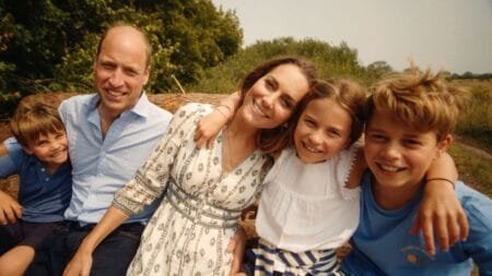 Britain's Prince William and Kate Middleton with their children: Prince George (right), Princess Charlotte (second right) and Prince Louis (left). Kate said she has finished chemotherapy. Picture: Will Warr/Kensington Palace/PA Wire