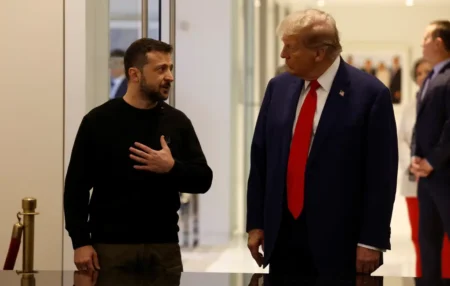 Donald Trump and Ukraines President Volodymyr Zelensky meet at Trump Tower in New York City on Sept 27 2024