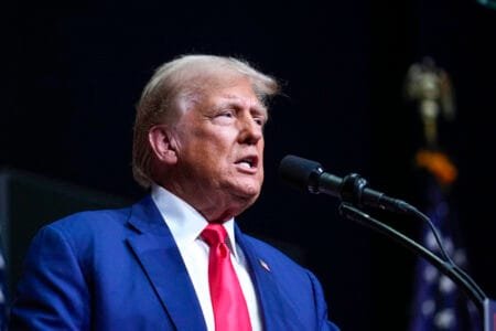 Donald Trump slammed President Biden and Vice President Kamala Harris over the recent deaths of six hostages in Gaza. AP