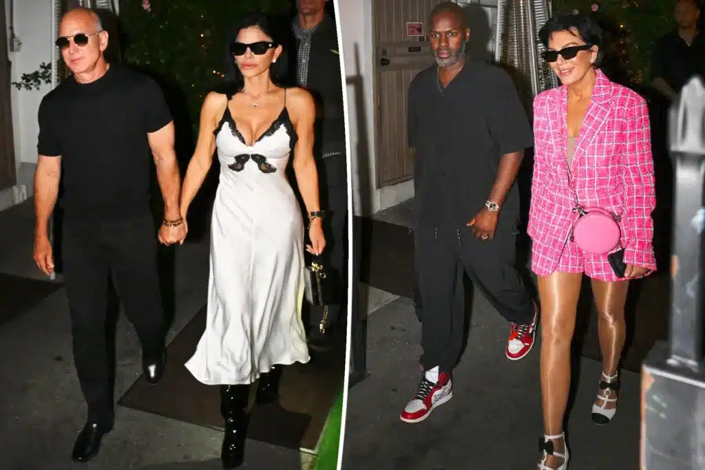 Jeff Bezos and Lauren Sánchez pictured above on Friday were photographed leaving an Italian restaurant in Santa Monica Calif
