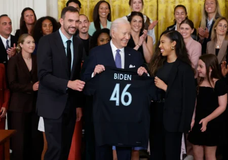 President Biden invited children on stage Monday at the White House after saying his staff forbade it