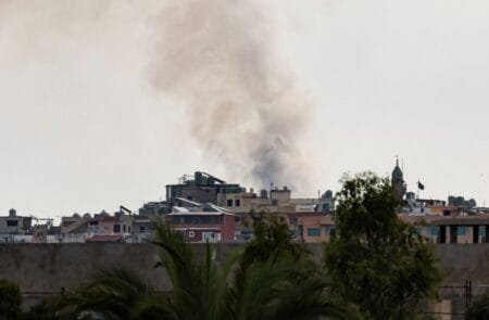 Smoke billows amid the ongoing hostilities between Hezbollah and Israeli forces, as seen from Tyre, southern Lebanon, October 7, 2024. (Reuters/Aziz Taher)