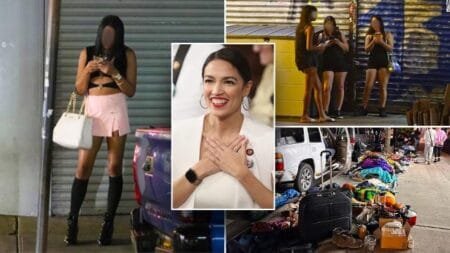 Alleged prostitutes line a street in Queens