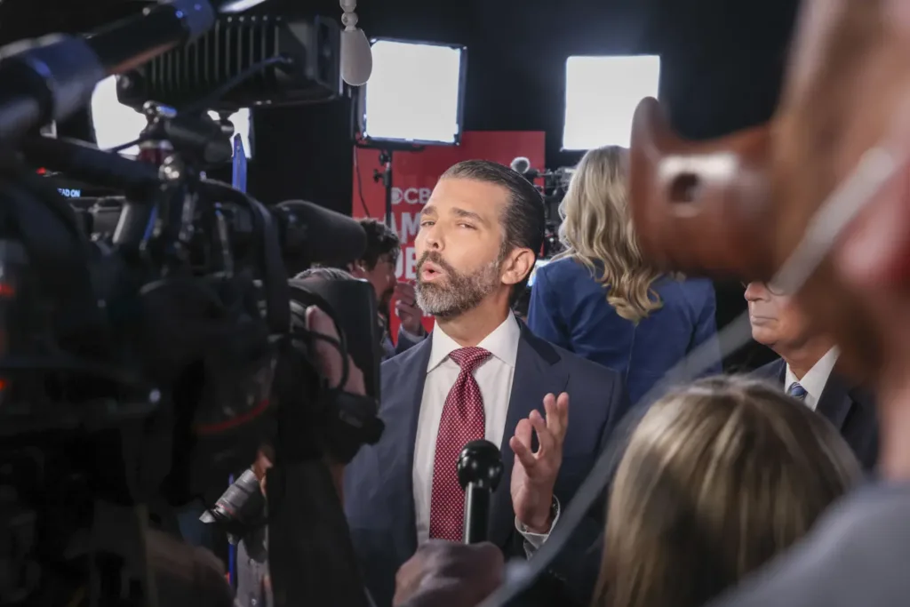 Donald Trump Jr spoke with the media following the vice presidential debate on Tuesday night
