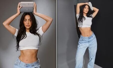 Kim Kardashian took to Instagram to share stunning images of her flaunting her svelte stomach and famous curves while promoting her collaboration with Beats Electronics