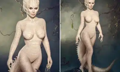 Kim Kardashian transformed into an albino alligator for Halloween