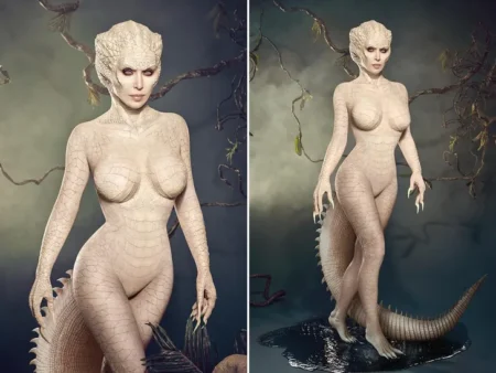 Kim Kardashian transformed into an albino alligator for Halloween