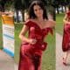 Selena Gomez wore a red custom Rodarte dress to the “Wizards Beyond Wavery Place” premiere. FilmMagic