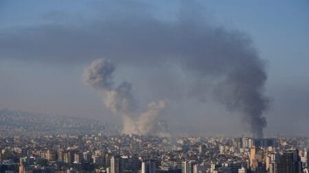 Smoke billows over Beirut's southern suburbs, amid ongoing hostilities between Hezbollah and Israeli forces, as seen from Sin El Fil, Lebanon October 5, 2024. REUTERS/Joseph Campbell