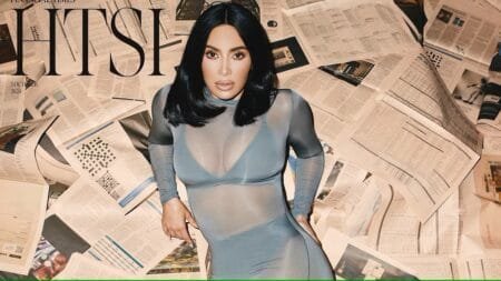 The Kardashians star gave more than a hint of her underwear in a sheer blue dress for the cover photo of the Financial Times magazine