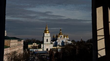 A view of St. Michael's Golden-Domed Monastery in downtown of Kyiv, Ukraine. (Evgeniy Maloletka / The Associated Press, File)