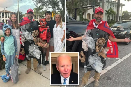 Donald Trump Jr dressed as a pile of garbage this Halloween