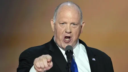 Former acting Director of Immigration and Customs Enforcement Tom Homan speaks during the third day of the 2024 Republican National Convention at the Fiserv Forum in Milwaukee on July 17, 2024. (ANDREW CABALLERO-REYNOLDS/AFP via Getty Images)