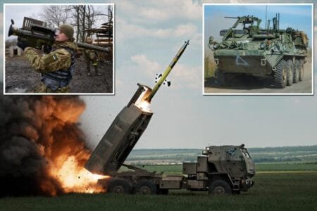 HIMARS launches a rocket on the Bakhmut direction on May 18 2023 in Donetsk Oblast Ukraine