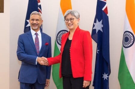 Indias External Affairs Minister Dr S Jaishankar L and Australias Minister for Foreign Affairs Penny Wong before a meeting at Parliament House in Canberra Australia 05 November 2024