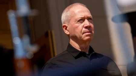 Israeli Defense Minister Yoav Gallant stand during an honor cordon at the Pentagon on June 25, 2024 in Arlington, Virginia. Andrew Harnik/Getty Images