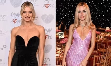 Nadiya Bychkova left and Kimberley Garner right turned heads as they led the stars in attendance at the Chain of Hope Gala Ball at the Natural History Museum in London on Friday