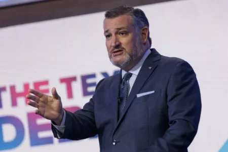 Ted Cruz during a debate with Colin Allred on Oct. 15, 2024, in Dallas. During the most recent episode of his podcast, Cruz said Kamala Harris and the Democrats want "to invade this country with... More Shelby Tauber/Texas Tribune via AP, Pool, File