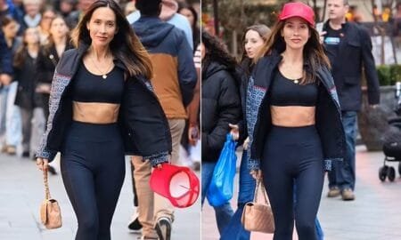 The TV personality and singer cut a sporty figure in a stylish gym wear set as she headed to her radio show