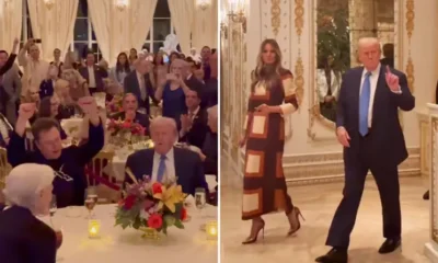 The president elect and Elon Musk were filmed throwing the dance moves as they sat around a roped off table at Trumps Mar a Lago estate Thursday night