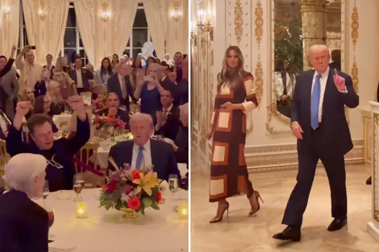 The president elect and Elon Musk were filmed throwing the dance moves as they sat around a roped off table at Trumps Mar a Lago estate Thursday night