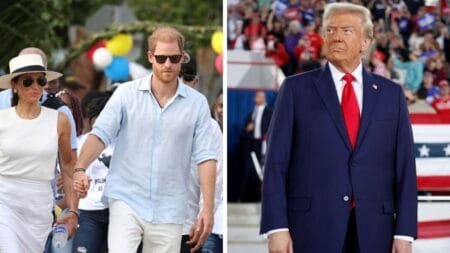 Trump 78 first threatened to throw Harry out of the country in February saying the duke betrayed the late Queen Elizabeth II
