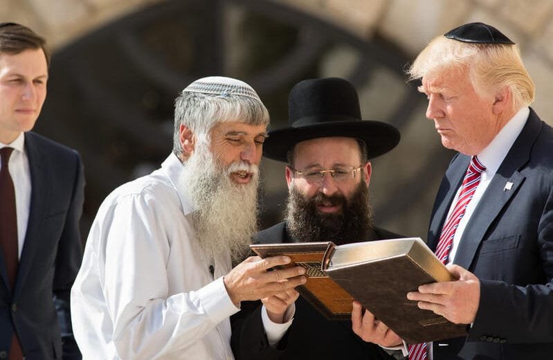 US President Donald Trump with Rabbi of the Western Wall Shmuel Rabinowitz at the Western Wall on May 22, 2017. Photo by Nati Shohat/Flash90