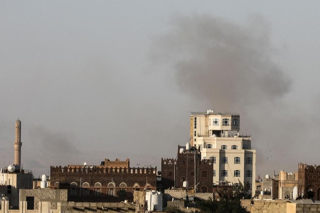 Smoke rises after Israeli strikes near Sana'a airport, in Sanaa, Yemen, December 26, 2024.(photo credit: REUTERS/KHALED ABDULLAH)