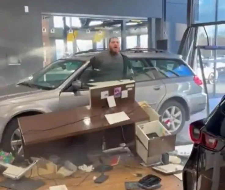 A Utah man crashed his newly purchased car into a dealership after he was reportedly denied a refund for a mechanical issue he discovered