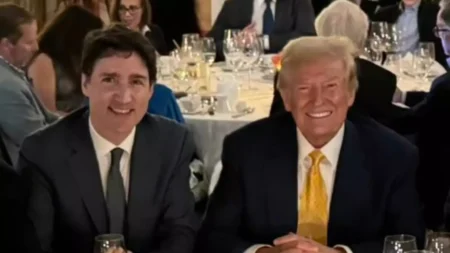 Justin Trudeau laughed nervously after Donald Trump told him that Canada could become USs 51st state and he the Governo