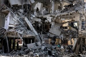 A destroyed building is pictured at a site in Tel Aviv hit by a missile fired from Iran on June 14.AFP via Getty Images