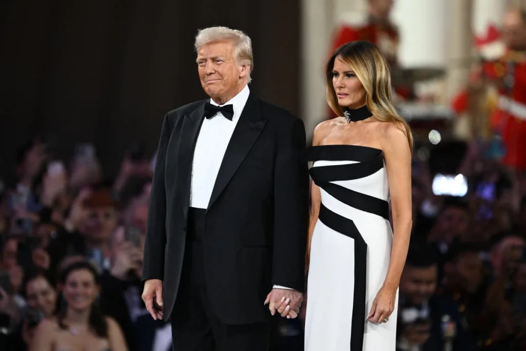 Donald and Melania Trump arrive at the Commander-In-Chief inaugural ball at the Walter E. Washington Convention Center in Washington, D.C. (AFP via Getty Images)
