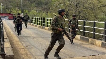 Security officers race to the scene after gunmen opened fire on a group of tourists at Pahalgam: Getty Images