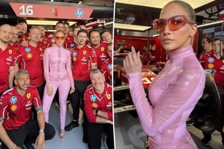 Jennifer Lopez sported a skintight pink catsuit as she attended the Formula 1 Saudi Arabian Grand Prix on Saturday.Jennifer Lopez/ Instagram