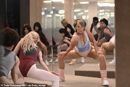 Jamie Lee Curtis was back in her leotard as she recreated her iconic aerobic routine from her 1985 film Perfect for The Tonight Show on Wednesday