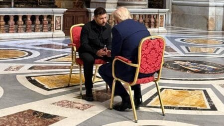 Donald Trump and Volodymyr Zelenskyy meet in the Basilica