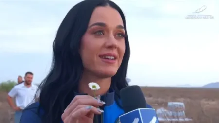 Katy opened up about her decision to take a daisy on board (Picture: Blue Origin)