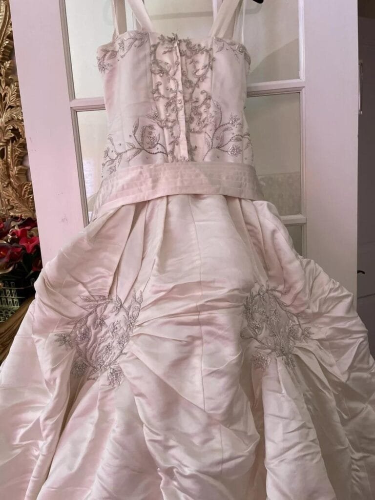 The seller allegedly said she purchased the dress from Melania — with whom she shared a mutual friend — for her own 2010 wedding for $70,000. eBay/svjabc1 The seller allegedly said she purchased the dress from Melania — with whom she shared a mutual friend — for her own 2010 wedding for $70,000.
eBay/svjabc1