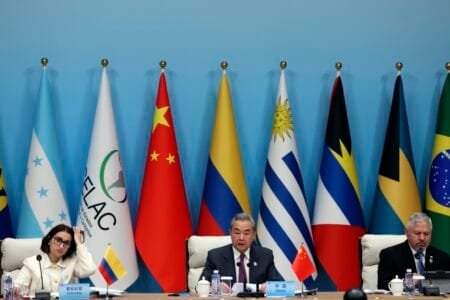 session of the China-CELAC Forum ministerial meeting in Beijing Tuesday, May 13, 2025. (Florence Lo/Pool Photo via AP)