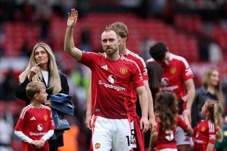 Christian Eriksen bids farewell to Old Trafford (Picture: Getty)