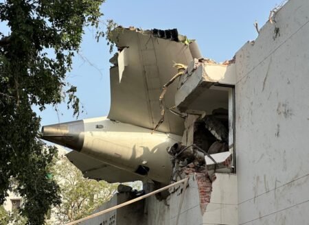 The crash site is by accommodation for medical students at a nearby university (Picture CISF)
