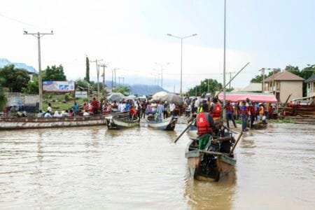 Town: People stranded due to floods following several days of downpours In Kogi, Nigeria, on Oct. 6. Fatai Campbell/AP