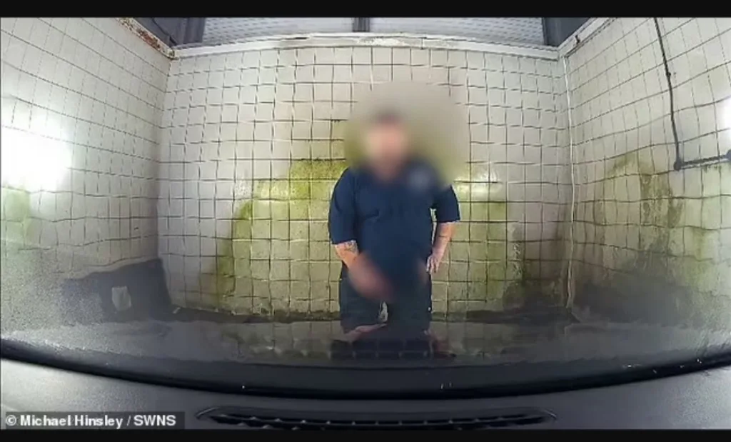 Michael Hinsley was left horrified when dashcam footage showed a staff member urinating on his car