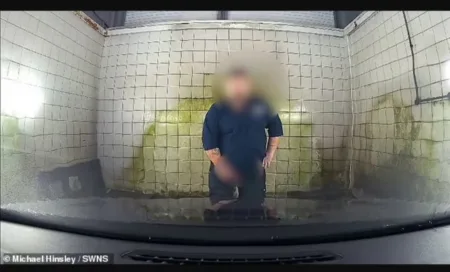Michael Hinsley was left horrified when dashcam footage showed a staff member urinating on his car