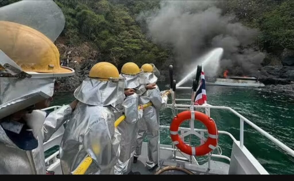 The ship on fire